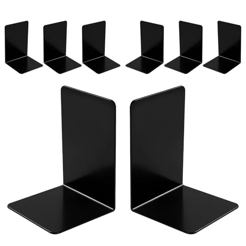 8 Stück Schwarze Buchstützen, extra groß & verstärkt Bücherstütze