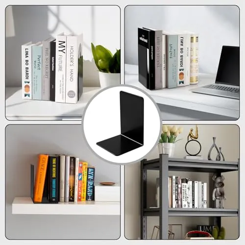8 Stück Schwarze Buchstützen, extra groß & verstärkt Bücherstütze