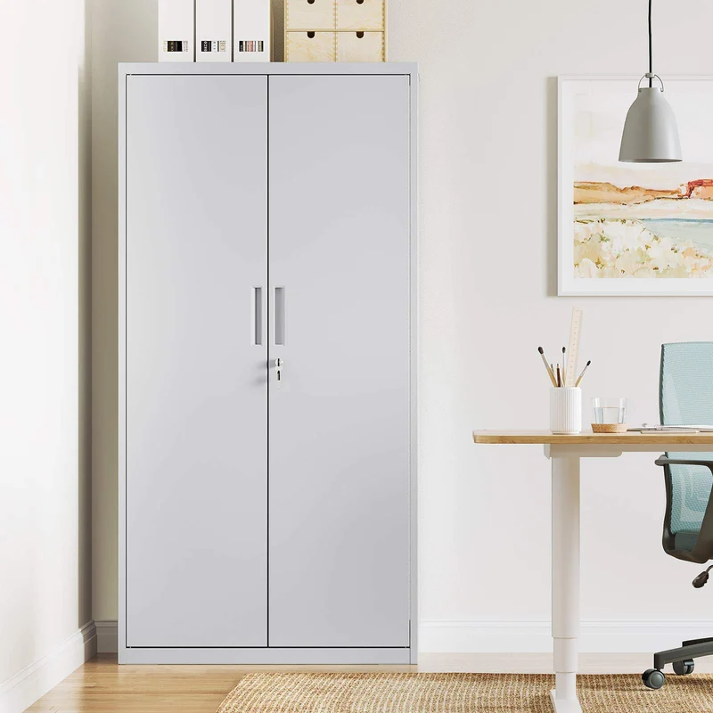 SONGMICS Aktenschrank, Doppeltüren, Schloss, 5 Ebenen, 80 x 40 x 180 cm