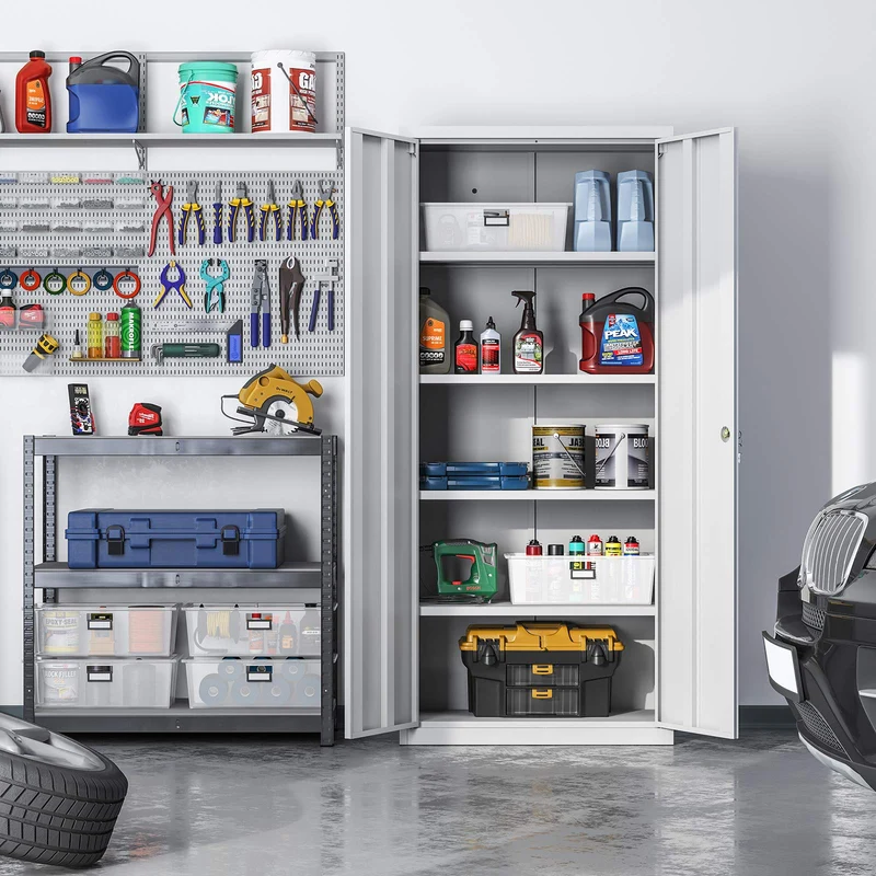 SONGMICS Aktenschrank, Doppeltüren, Schloss, 5 Ebenen, 80 x 40 x 180 cm