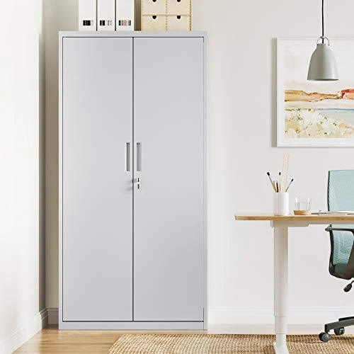 SONGMICS Aktenschrank, Doppeltüren, Schloss, 5 Ebenen, 80 x 40 x 180 cm