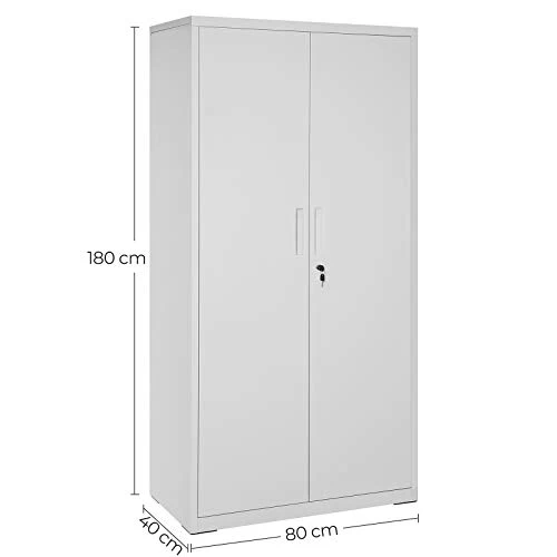 SONGMICS Aktenschrank, Doppeltüren, Schloss, 5 Ebenen, 80 x 40 x 180 cm