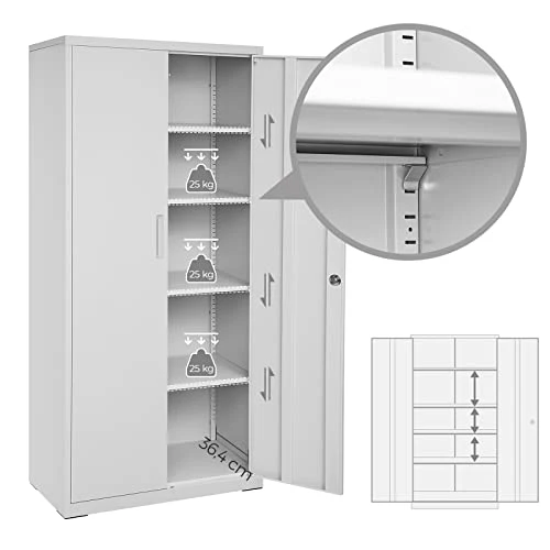SONGMICS Aktenschrank, Doppeltüren, Schloss, 5 Ebenen, 80 x 40 x 180 cm