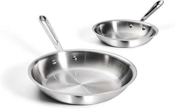 All-Clad D3 3-lagiges Bratpfannen-Set aus Edelstahl, 20,3 cm, 25,4 cm, Induktionsherd, Grillsicher, 600 F Töpfe und Pfannen, Kochgeschirr, Silber