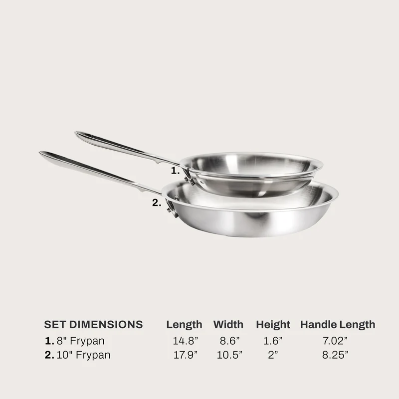 All-Clad D3 3-lagiges Bratpfannen-Set aus Edelstahl, 20,3 cm, 25,4 cm, Induktionsherd, Grillsicher, 600 F Töpfe und Pfannen, Kochgeschirr, Silber