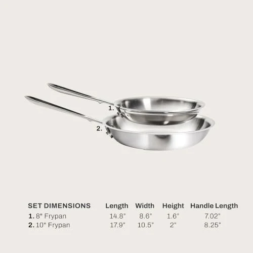 All-Clad D3 3-lagiges Bratpfannen-Set aus Edelstahl, 20,3 cm, 25,4 cm, Induktionsherd, Grillsicher, 600 F Töpfe und Pfannen, Kochgeschirr, Silber
