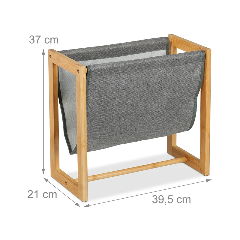 Relaxdays Zeitschriftenhalter, Bambus & Stoff, HBT: 37 x 39,5 x 21 cm, A4, Magazinhalter, Zeitungshalter, Natur/grau