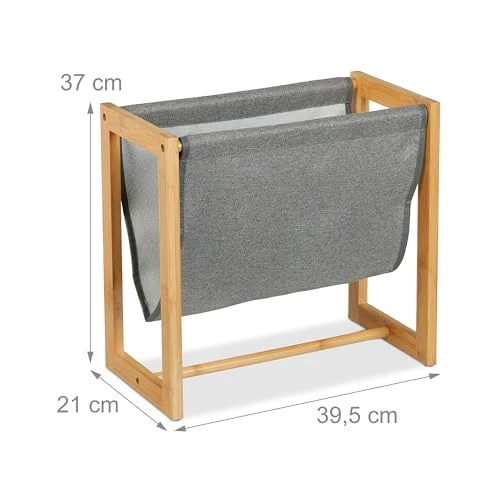 Relaxdays Zeitschriftenhalter, Bambus & Stoff, HBT: 37 x 39,5 x 21 cm, A4, Magazinhalter, Zeitungshalter, Natur/grau