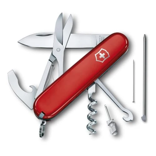 Victorinox Schweizer Taschenmesser Compact, 15 Funktionen, Swiss Made, Multitool Inkl. Klinge, Mini-Schraubendreher, Kapselheber, Rot