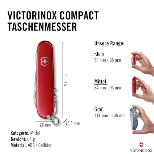 Victorinox Schweizer Taschenmesser Compact, 15 Funktionen, Swiss Made, Multitool Inkl. Klinge, Mini-Schraubendreher, Kapselheber, Rot