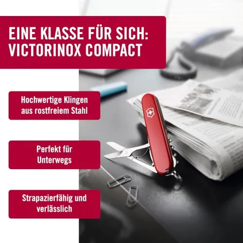 Victorinox Schweizer Taschenmesser Compact, 15 Funktionen, Swiss Made, Multitool Inkl. Klinge, Mini-Schraubendreher, Kapselheber, Rot