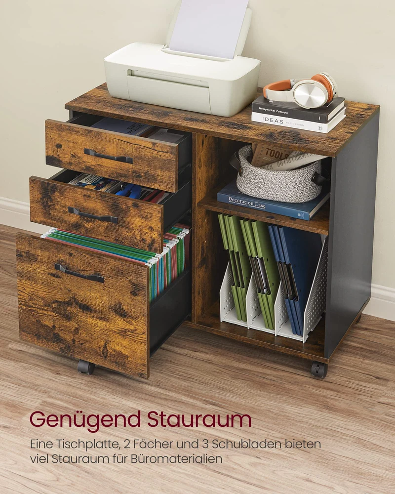 VASAGLE Rollcontainer, Aktenschrank, mit 3 Schubladen und Rollen