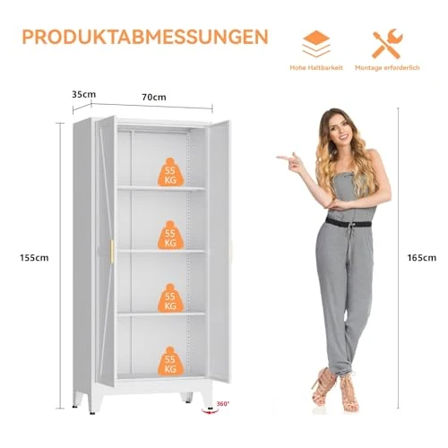 Mehrzweckschrank 70 cm Breit, Küchenschrank mit 2 Türen, Verstellbarer 4-Stufiger Metallschrank, Vorratsschrank, Allzweckschrank, für Küche, Esszimmer, Wohnzimmer und Homeoffice-Weiß-A