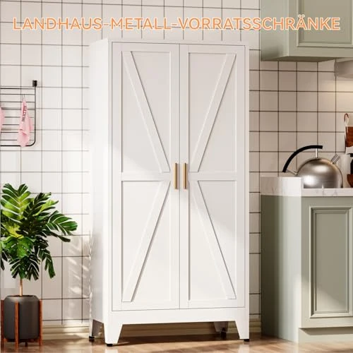 Mehrzweckschrank 70 cm Breit, Küchenschrank mit 2 Türen, Verstellbarer 4-Stufiger Metallschrank, Vorratsschrank, Allzweckschrank, für Küche, Esszimmer, Wohnzimmer und Homeoffice-Weiß-A
