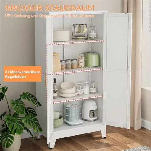 Mehrzweckschrank 70 cm Breit, Küchenschrank mit 2 Türen, Verstellbarer 4-Stufiger Metallschrank, Vorratsschrank, Allzweckschrank, für Küche, Esszimmer, Wohnzimmer und Homeoffice-Weiß-A