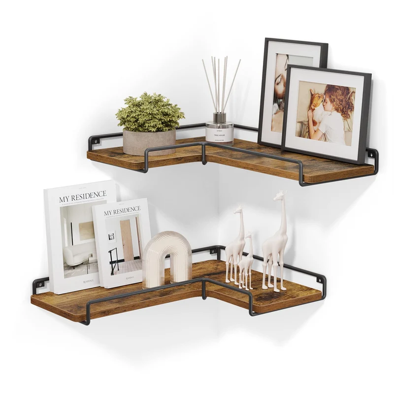 VASAGLE Wandregal, Eckregal, 2er Set, Industrie-Design