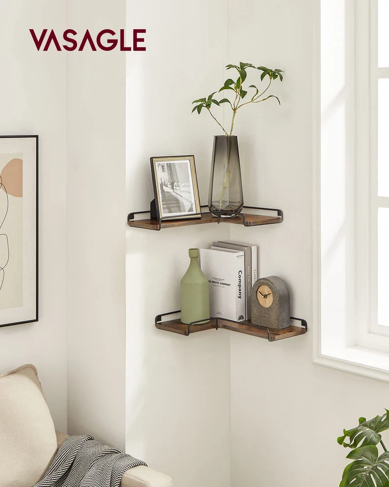 VASAGLE Wandregal, Eckregal, 2er Set, Industrie-Design