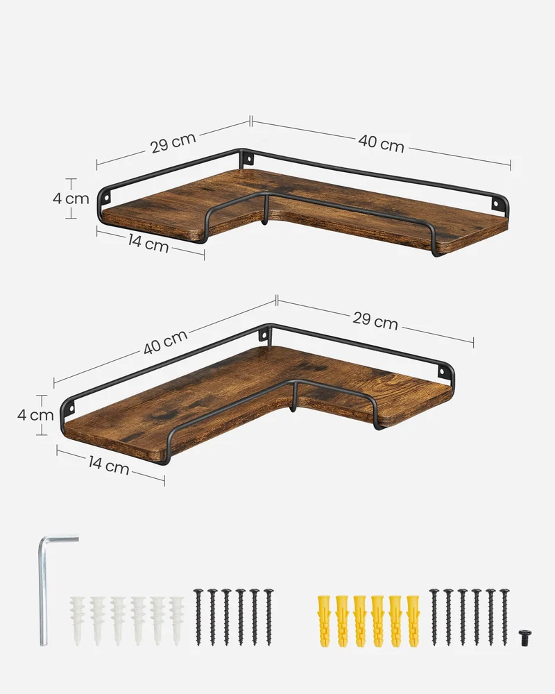 VASAGLE Wandregal, Eckregal, 2er Set, Industrie-Design
