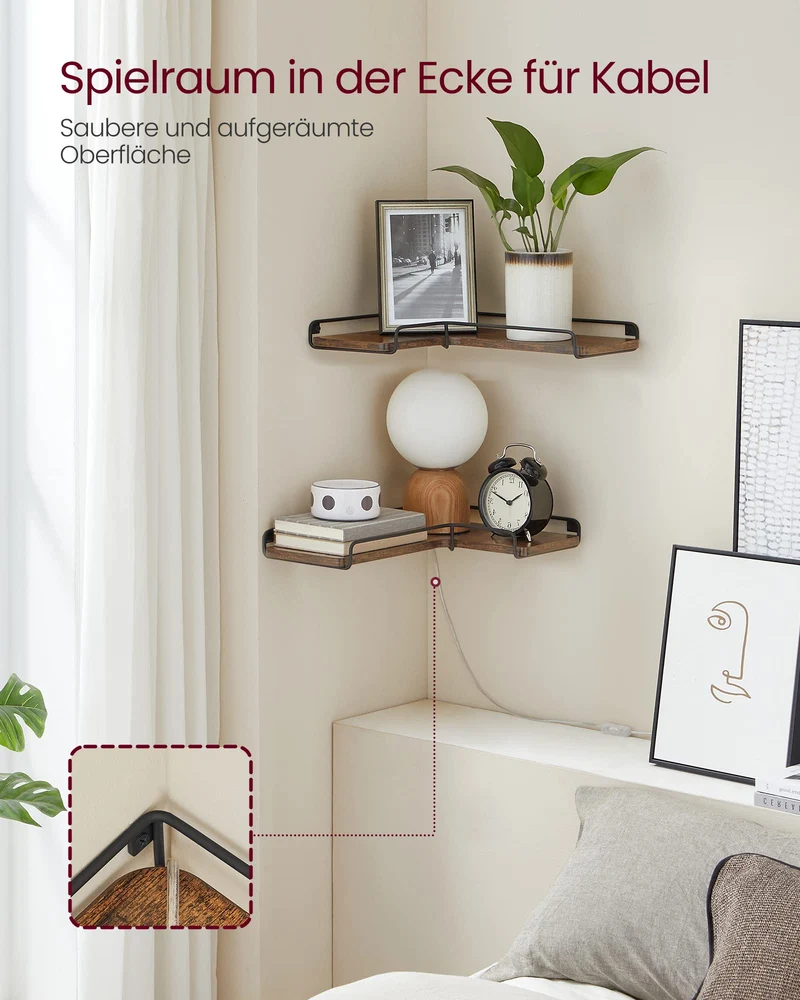 VASAGLE Wandregal, Eckregal, 2er Set, Industrie-Design