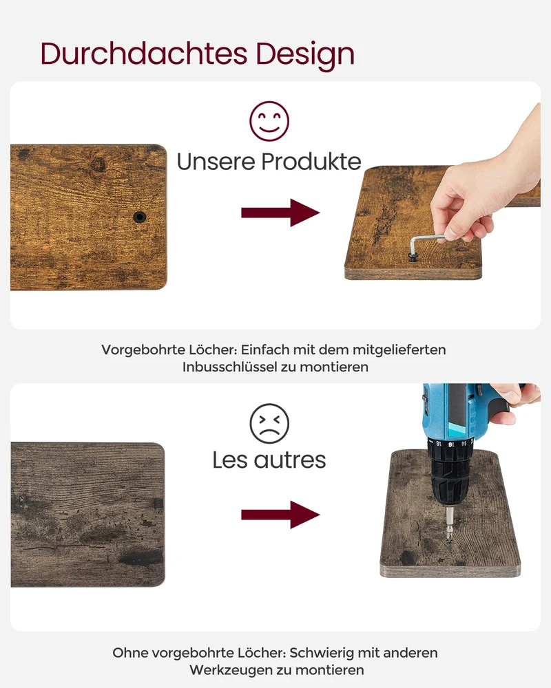 VASAGLE Wandregal, Eckregal, 2er Set, Industrie-Design