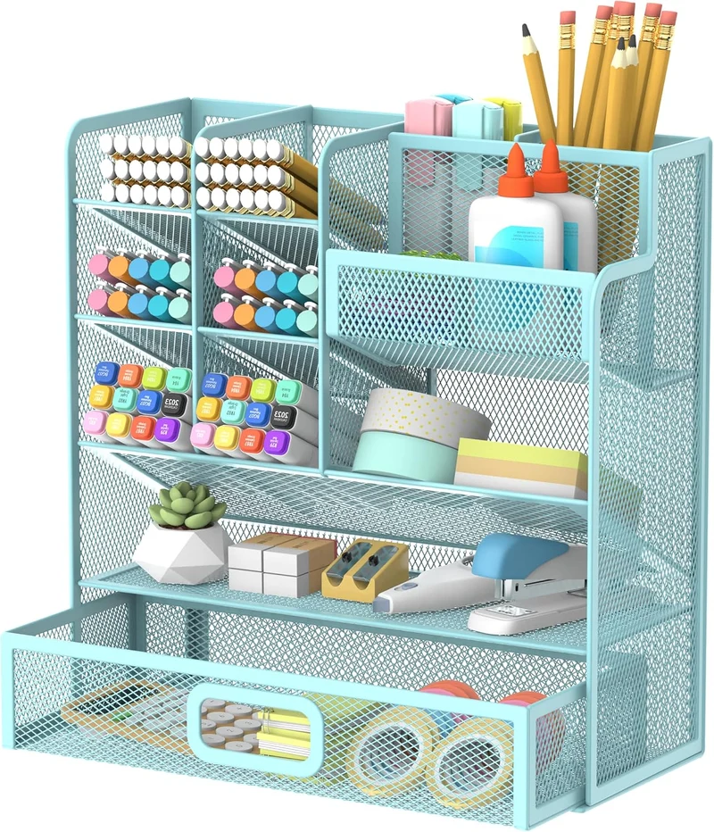 SUPEASY Schreibtisch-Organizer · 25,5L x 10B x 22,5H cm · Blau