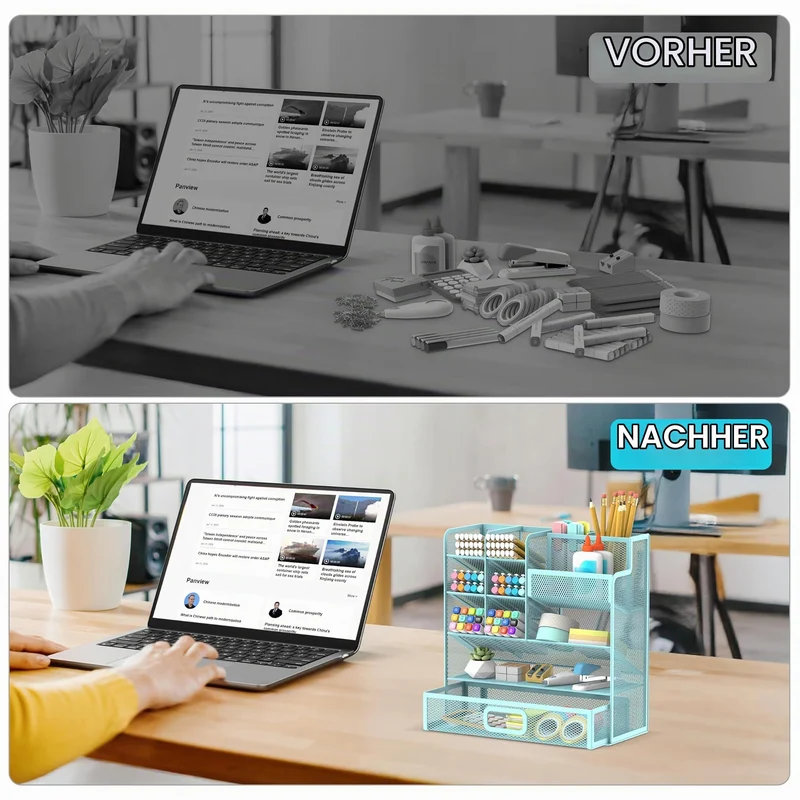 SUPEASY Schreibtisch-Organizer · 25,5L x 10B x 22,5H cm · Blau