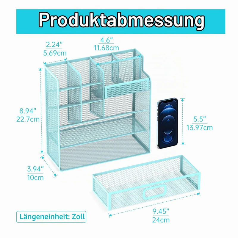 SUPEASY Schreibtisch-Organizer · 25,5L x 10B x 22,5H cm · Blau