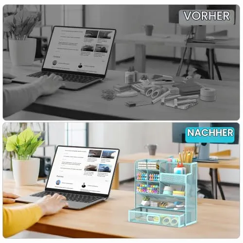 SUPEASY Schreibtisch-Organizer · 25,5L x 10B x 22,5H cm · Blau