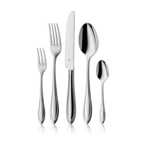 WMF Verona Besteck Set für 6 Personen, je 6 Gabeln, Tafelmesser Monobloc, Löffel, Kuchengabeln, Tee-/ Kaffeelöffel, 30 teilig, Cromargan Edelstahl poliert, glänzend, spülmaschinengeeignet