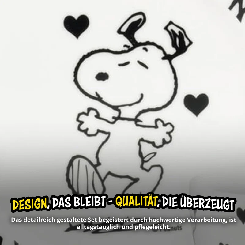 United Labels Snoopy Frühstücksset Kinder, Snoopy yumm, Geschirr Set Porzellan, 3-teilig mit Teller, Schale und Tasse, spülmaschinenfest und mikrowellengeeignet