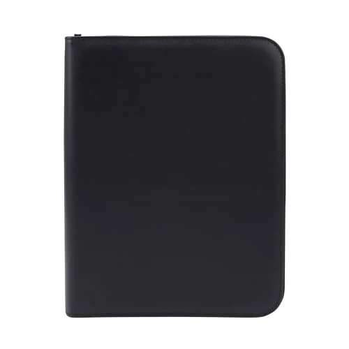 Genie Exclusiv A4 Schreibmappe mit Ringbuch, Taschenrechner, Reißverschluss, inkl. A4-Schreibblock, Lederoptik schwarz