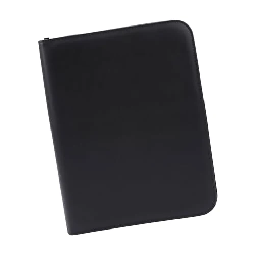 Genie Exclusiv A4 Schreibmappe mit Ringbuch, Taschenrechner, Reißverschluss, inkl. A4-Schreibblock, Lederoptik schwarz