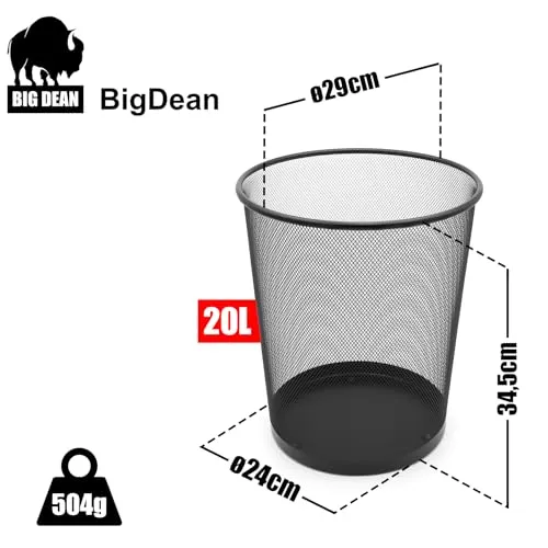 BigDean Papierkorb Mülleimer Schwarz 20L Draht vielseitiger Mülleimer