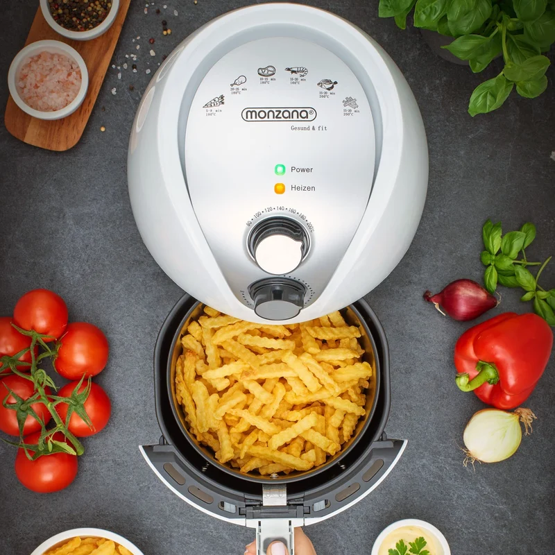 MONZANA® Heißluftfritteuse 3,6L Edelstahl - Air Fryer Mit Antihaftbeschichtung, Timereinstellung, Temperatureinstellung 80-200°C, 1500W, Spülmaschinengeeignet, Automatische Abschaltung