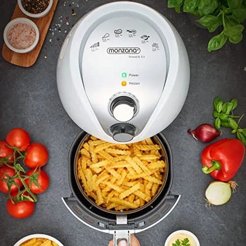 MONZANA® Heißluftfritteuse 3,6L Edelstahl - Air Fryer Mit Antihaftbeschichtung, Timereinstellung, Temperatureinstellung 80-200°C, 1500W, Spülmaschinengeeignet, Automatische Abschaltung