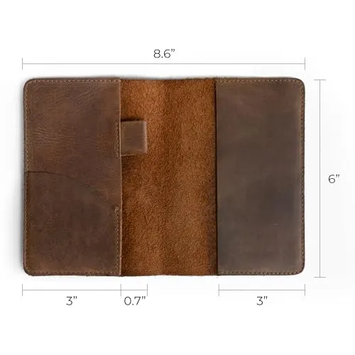 Notizbuchhülle für Feldnotizen (3,5 x 5,5 Zoll Tagebuch nicht enthalten) mit Karten- und Stifthalter, schützende Aufbewahrung für Notizbuch, Vollnarbenleder, handgefertigt, Bourbon