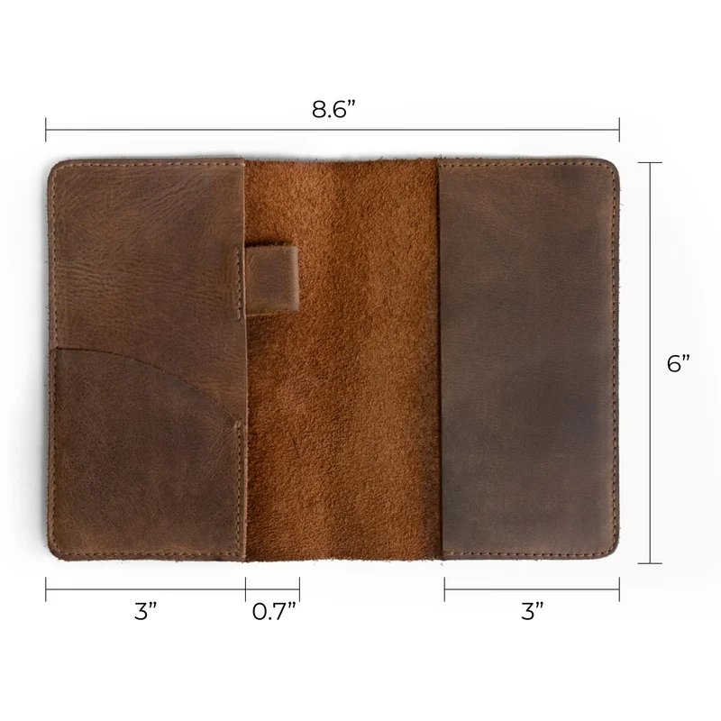 Notizbuchhülle für Feldnotizen (3,5 x 5,5 Zoll Tagebuch nicht enthalten) mit Karten- und Stifthalter, schützende Aufbewahrung für Notizbuch, Vollnarbenleder, handgefertigt, Bourbon