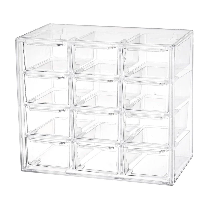 Koomiao Aufbewahrungsbox Plastik 6/9/12 Schubladen,Mini Sortierboxen Kleinteilemagazin,Klein Schubladenbox Kunststoff Desktop Aufbewahrung Organizer für Kosmetik Schmuck Schreibwaren (12 Schubladen)
