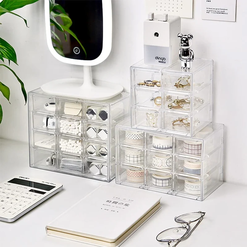 Koomiao Aufbewahrungsbox Plastik 6/9/12 Schubladen,Mini Sortierboxen Kleinteilemagazin,Klein Schubladenbox Kunststoff Desktop Aufbewahrung Organizer für Kosmetik Schmuck Schreibwaren (12 Schubladen)