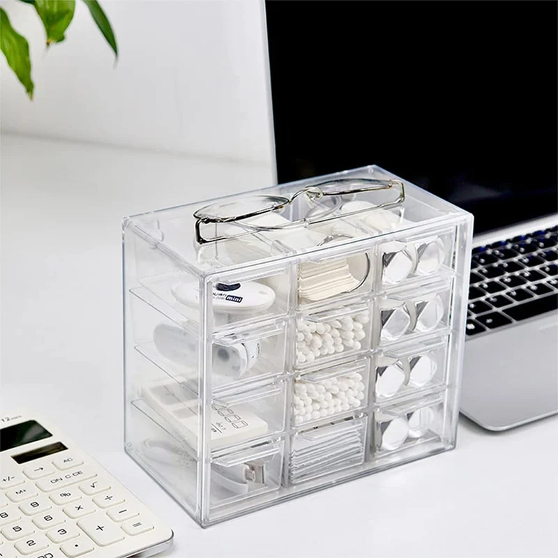 Koomiao Aufbewahrungsbox Plastik 6/9/12 Schubladen,Mini Sortierboxen Kleinteilemagazin,Klein Schubladenbox Kunststoff Desktop Aufbewahrung Organizer für Kosmetik Schmuck Schreibwaren (12 Schubladen)