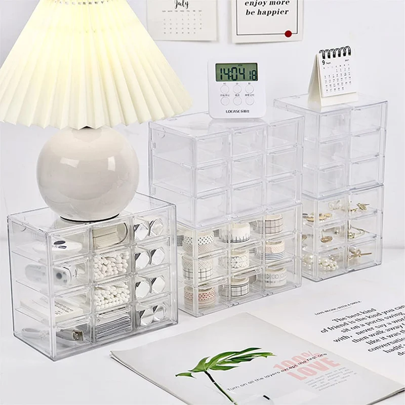 Koomiao Aufbewahrungsbox Plastik 6/9/12 Schubladen,Mini Sortierboxen Kleinteilemagazin,Klein Schubladenbox Kunststoff Desktop Aufbewahrung Organizer für Kosmetik Schmuck Schreibwaren (12 Schubladen)