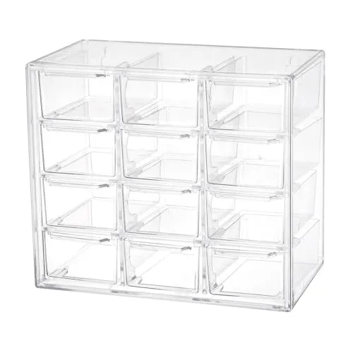 Koomiao Aufbewahrungsbox Plastik 6/9/12 Schubladen,Mini Sortierboxen Kleinteilemagazin,Klein Schubladenbox Kunststoff Desktop Aufbewahrung Organizer für Kosmetik Schmuck Schreibwaren (12 Schubladen)