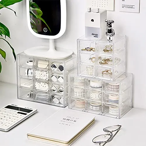 Koomiao Aufbewahrungsbox Plastik 6/9/12 Schubladen,Mini Sortierboxen Kleinteilemagazin,Klein Schubladenbox Kunststoff Desktop Aufbewahrung Organizer für Kosmetik Schmuck Schreibwaren (12 Schubladen)