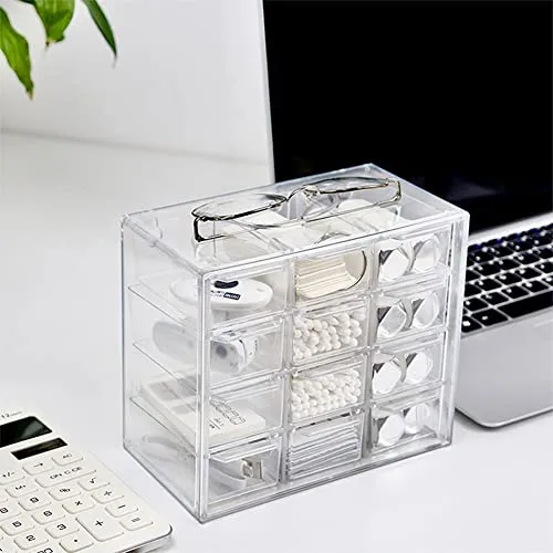 Koomiao Aufbewahrungsbox Plastik 6/9/12 Schubladen,Mini Sortierboxen Kleinteilemagazin,Klein Schubladenbox Kunststoff Desktop Aufbewahrung Organizer für Kosmetik Schmuck Schreibwaren (12 Schubladen)
