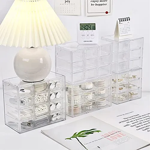 Koomiao Aufbewahrungsbox Plastik 6/9/12 Schubladen,Mini Sortierboxen Kleinteilemagazin,Klein Schubladenbox Kunststoff Desktop Aufbewahrung Organizer für Kosmetik Schmuck Schreibwaren (12 Schubladen)
