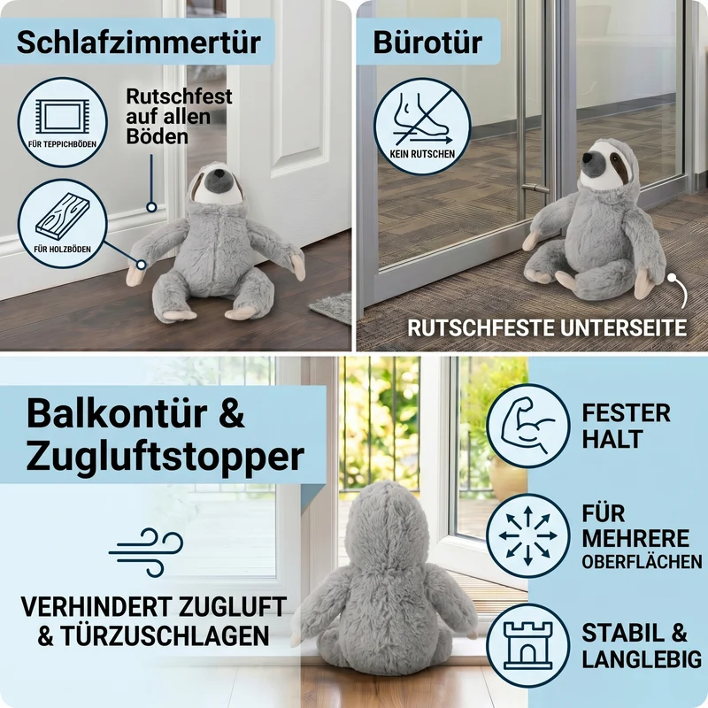 LIVMORE Koala Türstopper, Polyester mit Sandfüllung, 1 kg, 20 x 16 x 20 cm, Grau