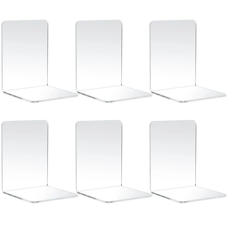 6 Pcs Buchstütze, Buchständer Buchstützen, Acryl Buchhalter Regal, Book Holder Bookends, Bücherhalter Transparente, Bücherstopper rutschfeste für Kinder, Schule, Büro, Zuhause, Bibliothek