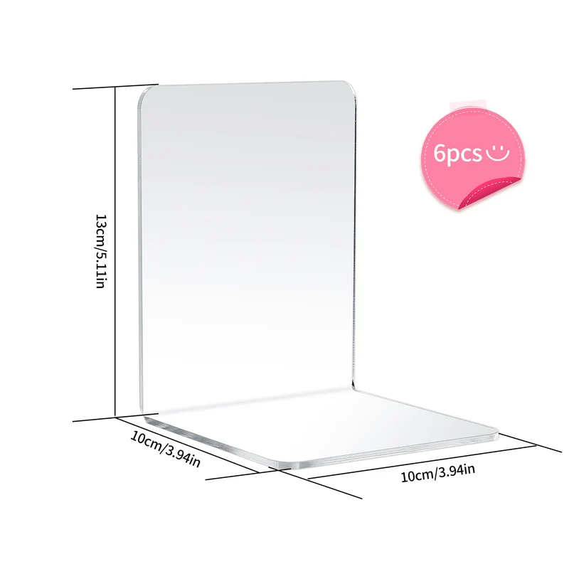 6 Pcs Buchstütze, Buchständer Buchstützen, Acryl Buchhalter Regal, Book Holder Bookends, Bücherhalter Transparente, Bücherstopper rutschfeste für Kinder, Schule, Büro, Zuhause, Bibliothek
