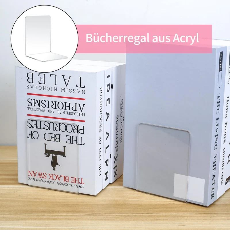 6 Pcs Buchstütze, Buchständer Buchstützen, Acryl Buchhalter Regal, Book Holder Bookends, Bücherhalter Transparente, Bücherstopper rutschfeste für Kinder, Schule, Büro, Zuhause, Bibliothek