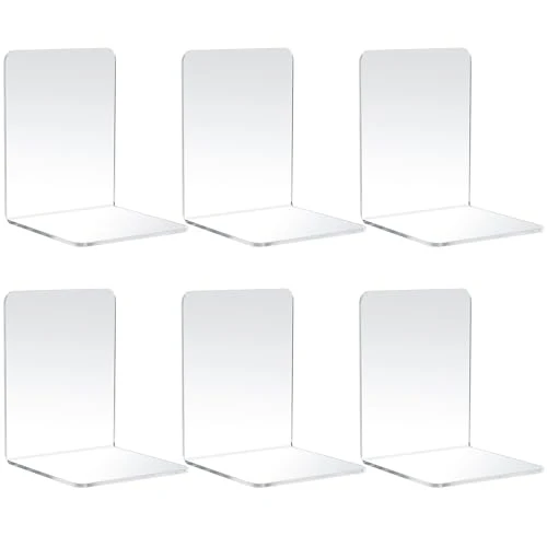 6 Pcs Buchstütze, Buchständer Buchstützen, Acryl Buchhalter Regal, Book Holder Bookends, Bücherhalter Transparente, Bücherstopper rutschfeste für Kinder, Schule, Büro, Zuhause, Bibliothek